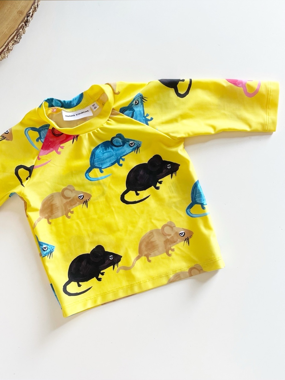 Mini Rodini Yellow Mouse Swim Shirt Rash Guard | 9-18m